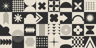 Brutalism geometric seamless pattern. abstract monochrome minimal shapes retro background vector