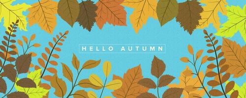 Hello autumn horizontal background. Autumn modern art design, templates for placards, banners, flyers, presentations, reports, sales, header, cover, social media, fashion ads, decor. vector