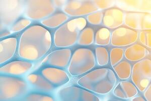 Close-up of intricate 3D lattice structure resembling organic tissues illuminated by soft light photo