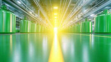 A modern industrial facility utilizing renewable energy and sustainable practices with green walls and high-tech design photo