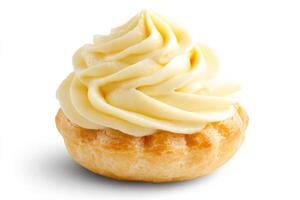Delicious cream cheese-stuffed choux pastry with a golden crust and smooth filling presented on a white background photo