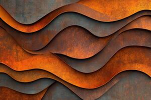 Textured abstract 3D surface showcasing wave-like metallic patterns in copper and rust tones photo