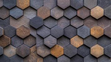 Natural textured stone tiles arranged in a geometric pattern showcasing shades of gray and brown photo