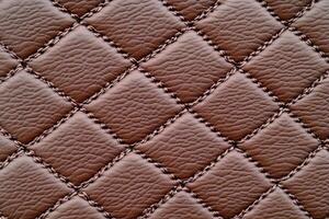 Luxurious quilted leather surface in rich brown with intricate stitching and soft texture for an elegant design photo