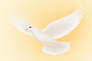 Close-up view of a white dove with open wings highlighting beauty and purity against a soft gradient backdrop photo