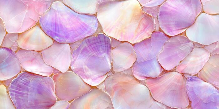 Crushed pearlescent shells create an abstract background with iridescent pastel highlights photo