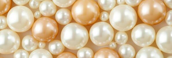 Elegant seamless pearl bead background in soft ivory and cream tones for minimalistic design projects photo
