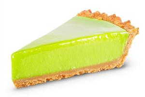 Delicious slice of key lime pie showcasing vibrant green filling and golden crust photo