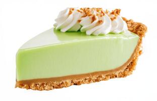 A delicious slice of key lime pie showcasing its vibrant layers and whipped cream topping on a sunny afternoon photo