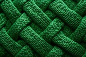 Textured green knitted background showcasing an intricate woven pattern ideal for crafting or design projects photo
