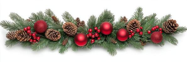 Traditional Christmas wreath with red berries and pine cones for festive holiday decor photo
