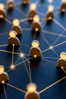 Abstract representation of a glowing social network with illuminated connections on a dark background photo