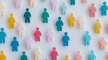 Diverse 3D figures interconnected on a white surface symbolizing community bonds and social networks photo