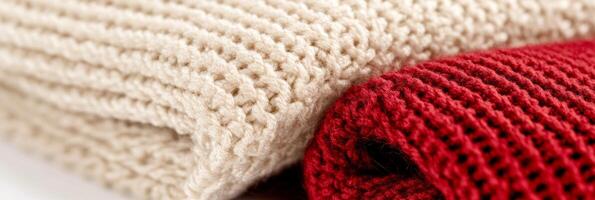 Close-up of luxurious burgundy and beige fabric texture showcasing elegance and warmth in soft lighting photo