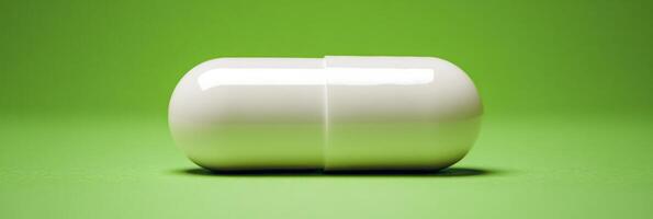A large white capsule displayed on a pastel green background in a clean and modern setting for healthcare themes photo