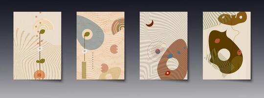 Set of abstract background. Minimal modern graphic design, line pattern, well art boho style, element with geometric shape. Decoration design for print poster template, cover, card, wallpaper vector