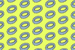 gear mechanism 3d shape colorful pattern on green background. doodle jagged ring engine object symbol seamless pattern background. funny serrated gear shape seamless pattern for decor and merchandise vector