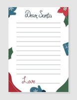 Letter to Santa Claus. Printable sheet with winter pattern for kids. Christmas template with empty place for wishlist. Layout in A4. vector