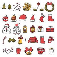 Set of hand drawn simple color icons for merry Christmas and happy new year. illustrations for greeting card, stickers design. vector
