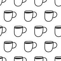 Simple design. Coffee cups seamless pattern. Outline illustration on white background. vector