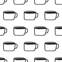 Seamless pattern. Outline design. Coffee cups on white background. vector