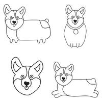 Set of hand drawn outline icons of corgi. Doodle illustration vector
