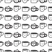 Cute coffee cups. Seamless pattern. Outline design. Graphic design. Hand drawn illustrations on white background. vector