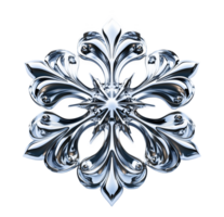Elegant metal snowflake icon designed with intricate patterns and a reflective finish png