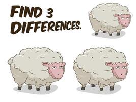 Find differences game sheep cartoon colorful illustration vector