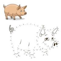 Connect the dots game pig cartoon colorful illustration vector