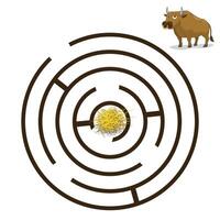 Game labyrinth find a way bull cartoon colorful illustration vector