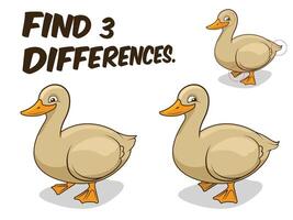 Find differences game duck cartoon colorful illustration vector