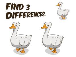 Find differences game goose cartoon colorful illustration vector