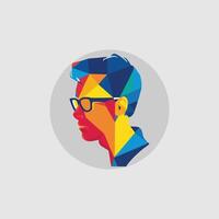 a colorful geometric man with glasses on his head vector