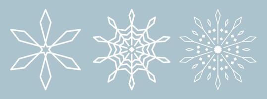 Simple white ice snowflake on blue background. Snowflake icons set. Crystals, Christmas, new year. Winter symbol. vector