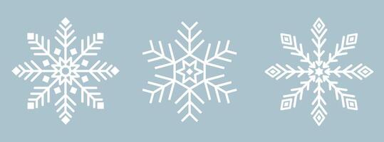 Snowflake icons set. White ice snowflake on blue background. Crystals, Christmas, new year. Winter symbol. vector