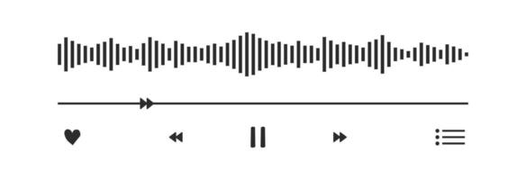 Music or play interface bar icon, voice record display. Podcast playlist, play button. Song simple equalizer, record. vector