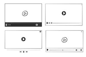 player display frame, line doodle bar with buttons, progress line, sound. Hand drawn border, media window. Panel icon, vector