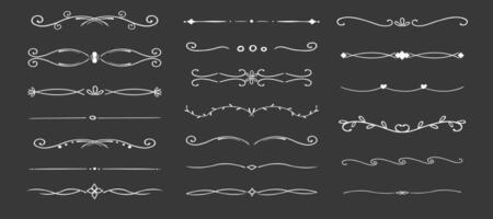 Swirl line chalk divider, doodle decorative fancy ornament border, simple hand drawn frame. Retro curve set flourish thin decorations. vector