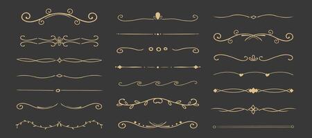 Swirl line divider, doodle decorative fancy ornament border, simple hand drawn frame. Retro curve set flourish thin decorations. vector