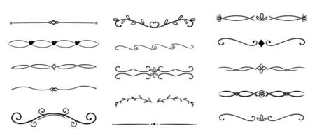 Swirl line divider, doodle decorative fancy ornament border, simple hand drawn frame. Retro curve set flourish thin decorations. vector