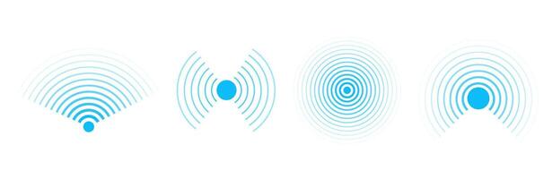 Sonar sound waves icons wireless wifi, radial line media, Radio, radar station signal. Scan, rings circle ripples vector