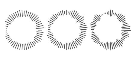 Radial sound wave concentric audio rhythm line dynamic set. Radial signal or vibration elements. Depicting audio music vector