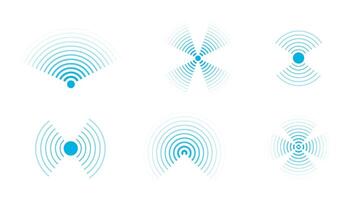 Sonar sound waves icons wireless wifi, radial line media, Radio, radar station signal. Scan, rings circle ripples vector