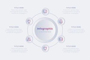 Neumorphic infographic design template. Ring-like chart with 6 steps of the manufacturing cycle. vector