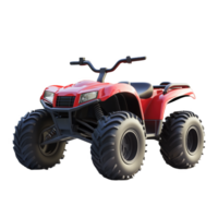 Red and black all-terrain vehicle parked on a clean surface next to greenery png