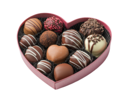 Heart-shaped box filled with assorted chocolates on a for gifting png
