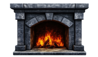Cozy fireplace with a lively fire glowing in a stone hearth indoors png