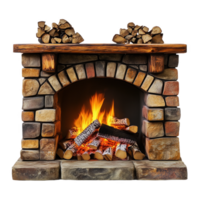 Warm and inviting stone fireplace with burning firewood in a cozy setting png
