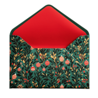 Decorative square envelope featuring green Christmas design suitable for holiday greetings png